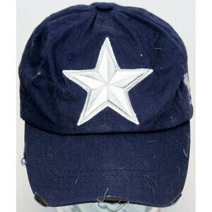 Original Vintage Blue Baseball Cap Embroidered White Star Adjustable Distressed